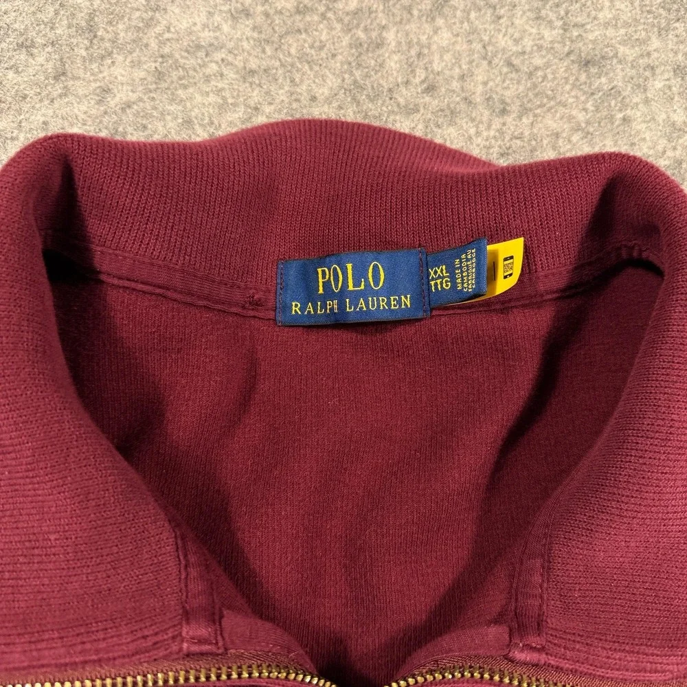 Polo Ralph Lauren Sweater Mens 2XL Burgundy Quarter Zip Pullover Pony‎ Logo